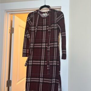 Plaid Long Sleeve Dress with Belt